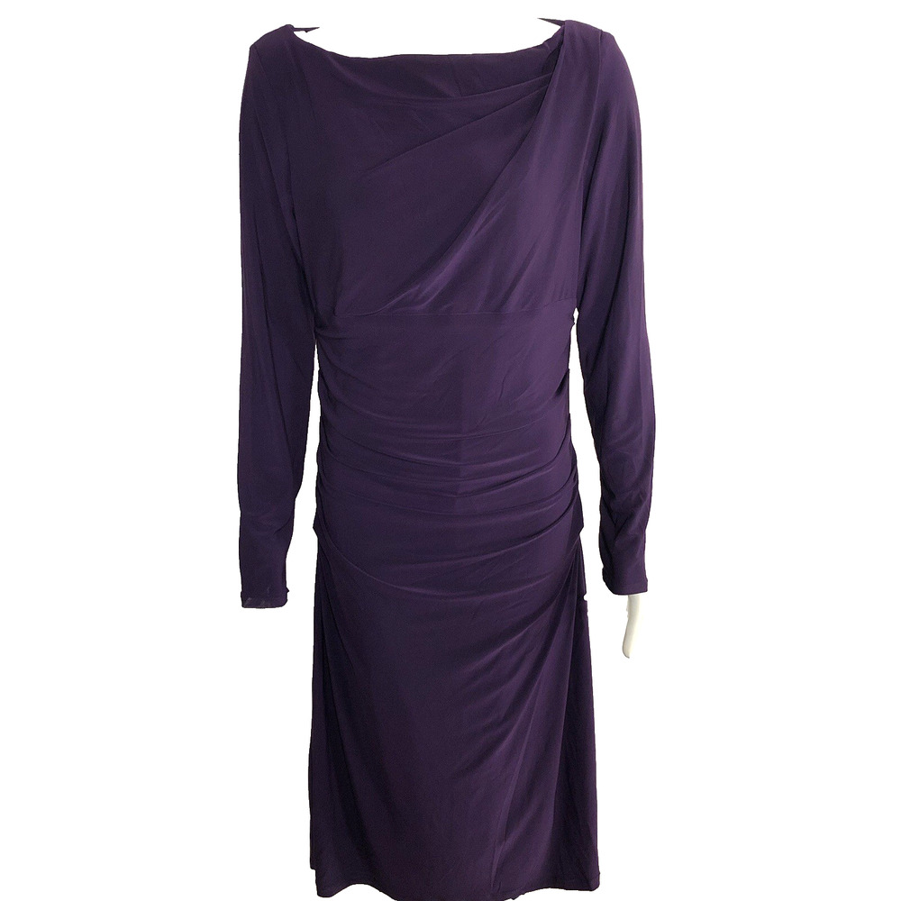 Lauren Ralph Lauren 14 Draped Ruched A-Line Below Knee Dress Purple MINT